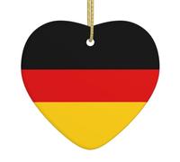 German Flag Ceramic Christmas Heart Pendant, The Pottery Piece is Available with Silk Thread