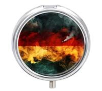 German Flag Colorful Smoking Pill Box with 3 Compartments and Mirror Cute Metal Round Pill Case for Vitamin Fish Oils
