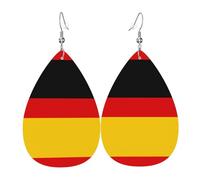 German flag double-sided printed leather earrings int and shape of water drops, creative, light and novel, bright and vivid colors.
