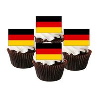 German Flag Edible Cupcake Toppers - Germany-Themed Party Cake Decorations - 24 x 4cm x 3cm Rectangle Discs (UNCUT)