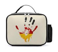 German Flag Hand Print Leather Lunch Bag with Buckled Handle Insulated Portable Meal Lunchbox for Work Travel