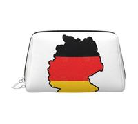 German Flag Map Print Leather Cosmetic Pouch, Leather Makeup Bag for Purse with Top Zip Closure Stylish Toiletry Bag