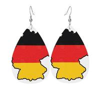 German Flag Map Printed Water Drop Earrings, Lightweight Leather Teardrop Dangle for Date and Party