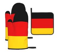 German flag Oven mittens and oven mitts three-piece set suitable for oven, grilling, baking, microwave and home cooking.