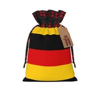 German Flag Print Burlap xmas Gift Bag With Drawstring, Polyester Plaid Pouch For Gift Birthday Present-M Size