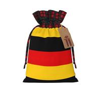 German Flag Print Festive Plaid Gift Bag, Candy Bag, Drawstring Burlap Pouch For Holiday Presents Favor-M