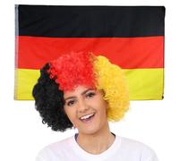 German Flag & Wig Fancy Dress Accessory Set. 3x5ft Flag + German Flag Afro. Oktoberfest Germany Supporters Flag & Wig Fancy Dress Accessory Set Football Rugby Flag