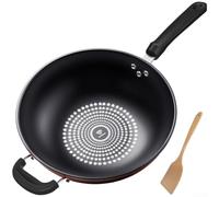German FOR CRYSTAL Diamond Wok Nonstick Frying Pan, 30cm Refined Iron Cookware with Wooden Spatula, Multi-Layer Induction Compatible for Gas Stove, Black(A-34CM)