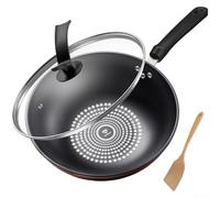 German FOR CRYSTAL Diamond Wok Nonstick Frying Pan, 30cm Refined Iron Cookware with Wooden Spatula, Multi-Layer Induction Compatible for Gas Stove, Black(B-30CM)
