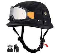 German Genuine Leather Motorcycle Half-Helmet Visor, Unisex Street Retro Motorcycle Helmet, Ece Certified. H,M:56-57CM