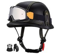 German Genuine Leather Motorcycle Half-Helmet Visor, Unisex Street Retro Motorcycle Helmet, Ece Certified. L,M:56-57CM