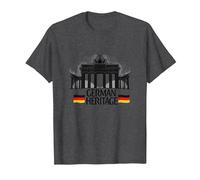 German Heritage Brandenburg Gate Berlin Pride Patriotic T-Shirt, Men, Dark Heather Grey, 6XL