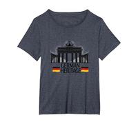 German Heritage Brandenburg Gate Berlin Pride Patriotic T-Shirt, Women's Plus, Heather Blue, 1X