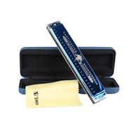 German Imported Phosphor Bronze Reed 24-Hole Polyphony Harmonica C Key Professional Performance Harmonica for Beginner Adult Chrome Brass Shell Stable Pitch (SONG24 Blue)