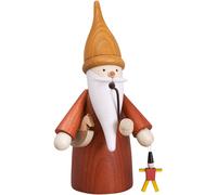 German incense smoker toy gnome, height 16 cm / 6 inch, original Erzgebirge b...