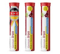 German Iron Drink Effervescent Tablets 60 Servings - Cherry Flavour - 14 mg Iron, Sugar Free, Vegan - T&D Pharma - Made in Germany