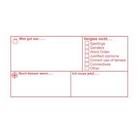 German Language Marking MFL Checklist Large Teacher Stamp. 6 x 11cm Self-inking Mount (Red Ink)