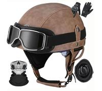 German Leather MotorbikeHalf Helmet for Adults Men Women,Vintage,Half Shell Helmet ECE 22.06 Approved Half Face Helmet with Goggles and Visor,for Bicycle Cruiser Scooter Chopper C6, L=59-60CM