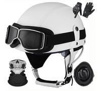 German Leather MotorbikeHalf Helmet for Adults Men Women,Vintage,Half Shell Helmet ECE 22.06 Approved Half Face Helmet with Goggles and Visor,for Bicycle Cruiser Scooter Chopper C2,S=55-56CM