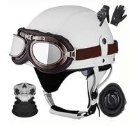 German Leather MotorbikeHalf Helmet for Adults Men Women,Vintage,Half Shell Helmet ECE 22.06 Approved Half Face Helmet with Goggles and Visor,for Bicycle Cruiser Scooter Chopper C3,S=55-56CM