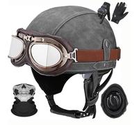 German Leather MotorbikeHalf Helmet for Adults Men Women,Vintage,Half Shell Helmet ECE 22.06 Approved Half Face Helmet with Goggles and Visor,for Bicycle Cruiser Scooter Chopper B6,S=55-56CM