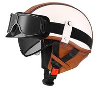 German Leather Motorcycle Half Helmet ECEDOT Approved Adult Men Women Retro Open Face Helmet Vintage Motorbike Half Helmet with Goggles, for Bicycle Cruiser Scooter 5,XL=61~62cm