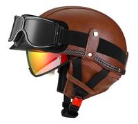 German Leather Motorcycle Half Helmet ECEDOT Approved Adult Men Women Retro Open Face Helmet Vintage Motorbike Half Helmet with Goggles, for Bicycle Cruiser Scooter 11,XL=61~62cm