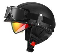 German Leather Motorcycle Half Helmet ECEDOT Approved Adult Men Women Retro Open Face Helmet Vintage Motorbike Half Helmet with Goggles, for Bicycle Cruiser Scooter 10,XL=61~62cm