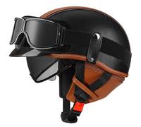German Leather Motorcycle Half Helmet ECEDOT Approved Adult Men Women Retro Open Face Helmet Vintage Motorbike Half Helmet with Goggles, for Bicycle Cruiser Scooter 7,XL=61~62cm