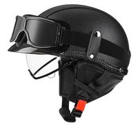 German Leather Motorcycle Half Helmet ECEDOT Approved Adult Men Women Retro Open Face Helmet Vintage Motorbike Half Helmet with Goggles, for Bicycle Cruiser Scooter 3,XXL=63~64cm