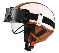 German Leather Motorcycle Half Helmet ECEDOT Approved Adult Men Women Retro Open Face Helmet Vintage Motorbike Half Helmet with Goggles, for Bicycle Cruiser Scooter 4,XL=61~62cm