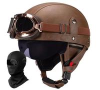 German Leather Motorcycle Half Helmet Vintage Half Face Helmet for Adults Men Women, Lightweight Retro Open Face Helmet for Moped Bicycle Cruiser Scooter Chopper, ECE Approved