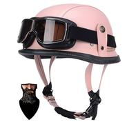 German leather motorcycle half helmet vintage half helmet jet helmet with goggles, quick release buckle ECE certified, suitable for cruisers helicopter riders mopeds, unisex G,L57-60CM