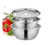 German Multifunctional Stainless Steel Basin 3 in 1 Colander Basin Mixing Bowl Set Salad Maker Strainer Bowl with Drain Basket Fruit Vegetable Cutter Grater