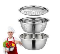 German Multifunctional Stainless Steel Pool - Basin Mixing Set Sieve | Salad Bowl with Drain Basket | Vegetable Sieve and Rubbing | Washbasile by