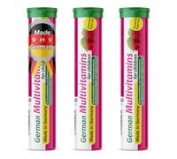German Multivitamin for Children 60 Drink Effervescent Tablets - Sweet Raspberry Flavour, Sugar Free, Vegan - Vitamin C, E, B1, B2, B6, B12, Folic Acid, Niacin - T&D Pharma - Made in Germany