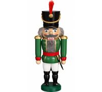 German nutcracker hussar ash-tree green, height 28 cm / 11 inch, original Erz...