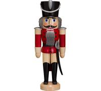 German nutcracker hussar ash-tree red, height 28 cm / 11 inch, original Erzge...