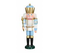 German nutcracker King white-blue, height 40 cm / 16 inch, original Erzgebirg...