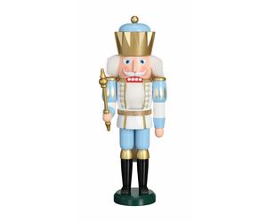 German nutcracker King white-blue, height 40 cm / 16 inch, original Erzgebirg...