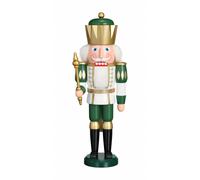 German nutcracker King white-green, height 40 cm / 16 inch, original Erzgebir...