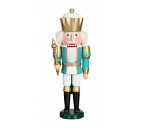 German nutcracker King white-turquoise, height 40 cm / 16 inch, original Erzg...