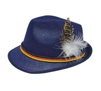 German Oktoberfest Fedora Gray Hat with Bavarian Rope & Feather | OktoberfestHaus Rkw392 (Blue, One Size)