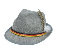 German Oktoberfest Fedora Gray Hat with Bavarian Rope & Feather | OktoberfestHaus Rkw392 (Grey, One Size)