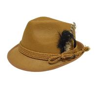 German Oktoberfest Fedora Gray Hat with Bavarian Rope & Feather | OktoberfestHaus Rkw392 (Khaki, One Size)