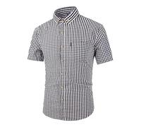 German Oktoberfest Traditional Checkered Button-Down Shirt - Short Sleeve Casual Bavarian Plaid Blouse for Beer Festival,Halloween,Carnival Outfit Black