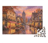 German Old Town 1000 Piece Jigsaw Puzzle Recyclable Medieval Village Puzzles for Elderly Family Gaming Time Props Relieve Senile Dementia Great Gift 38x26cm/1000pcs