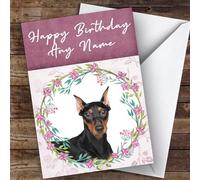 German Pinscher Dog Pink Floral Animal Personalised Birthday Card - Personalised Birthday Card For Animal, Wildlife & Pet Lovers, Custom Animal Birthday Card