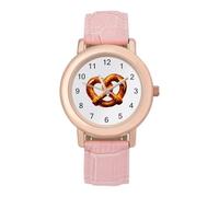 German Pretzel Women's Leather Watch Easy Reader Minimalist Wristwatch Pink Rose Gold Strap Watches