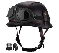 German Retro Genuine Leather Motorcycle Helmet, Open-Faced Motorcycle Helmet With Black Visor, Ece Certified, Suitable For Cruisers, Street Bikes, Scooters, Etc. L,M:56-57CM